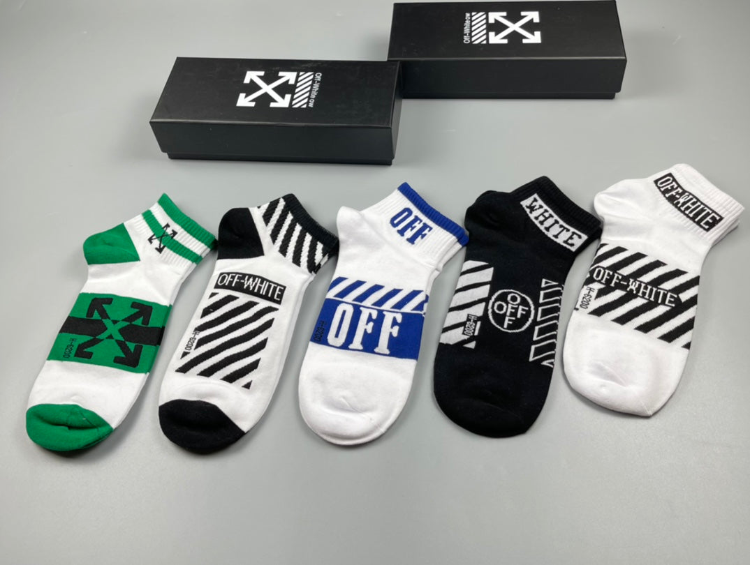 Off-White Diagonal Graphic Ankle Socks - 5-Pair Set