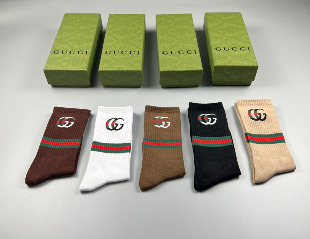 Gucci Cotton Wordmark And Stripe Crew Socks - 5-Pair Set
