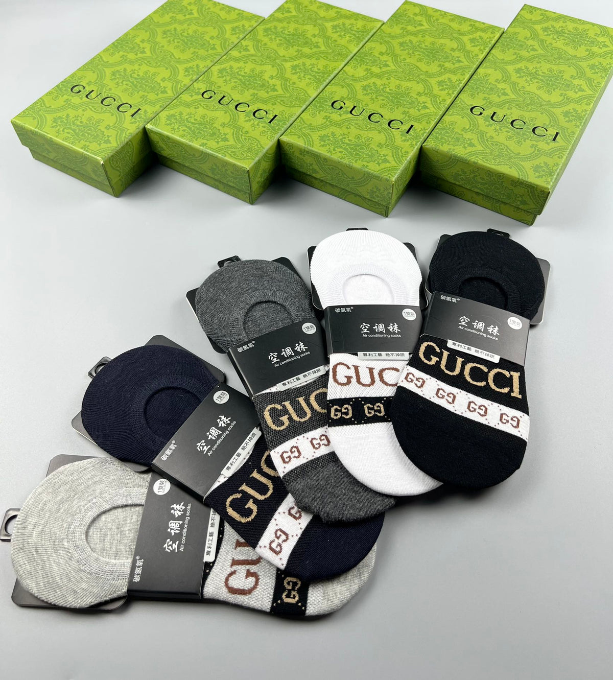 Gucci Cotton Visible Logo, Stripe Or Motif Details No-Show Socks - 5-Pair Set
