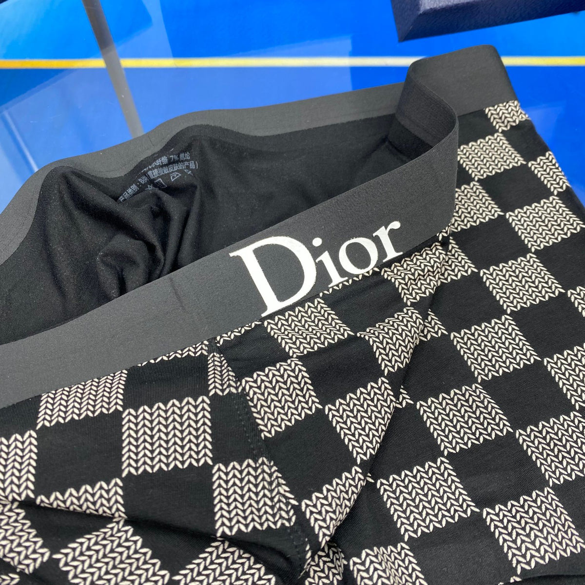 Dior Cotton Black And Grey Checker-Pattern Boxer Briefs Men's Boxer Briefs - 3-Piece Box