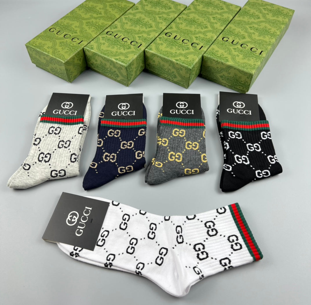 Gucci Cotton Repeating Linked Motifs Crew Socks - 5-Pair Set
