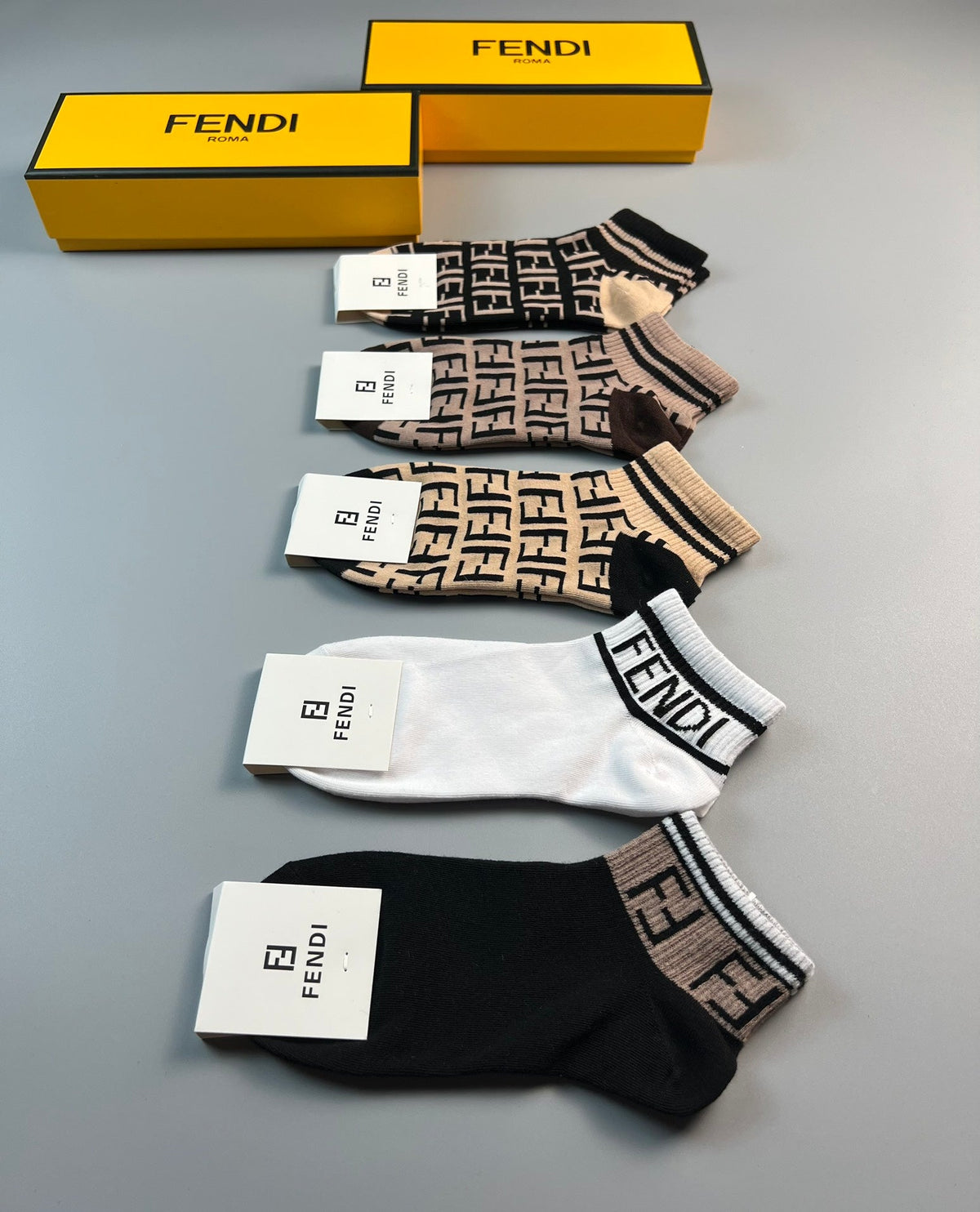 Fendi Repeating Letter Motifs Ankle Socks - 5-Pair Set
