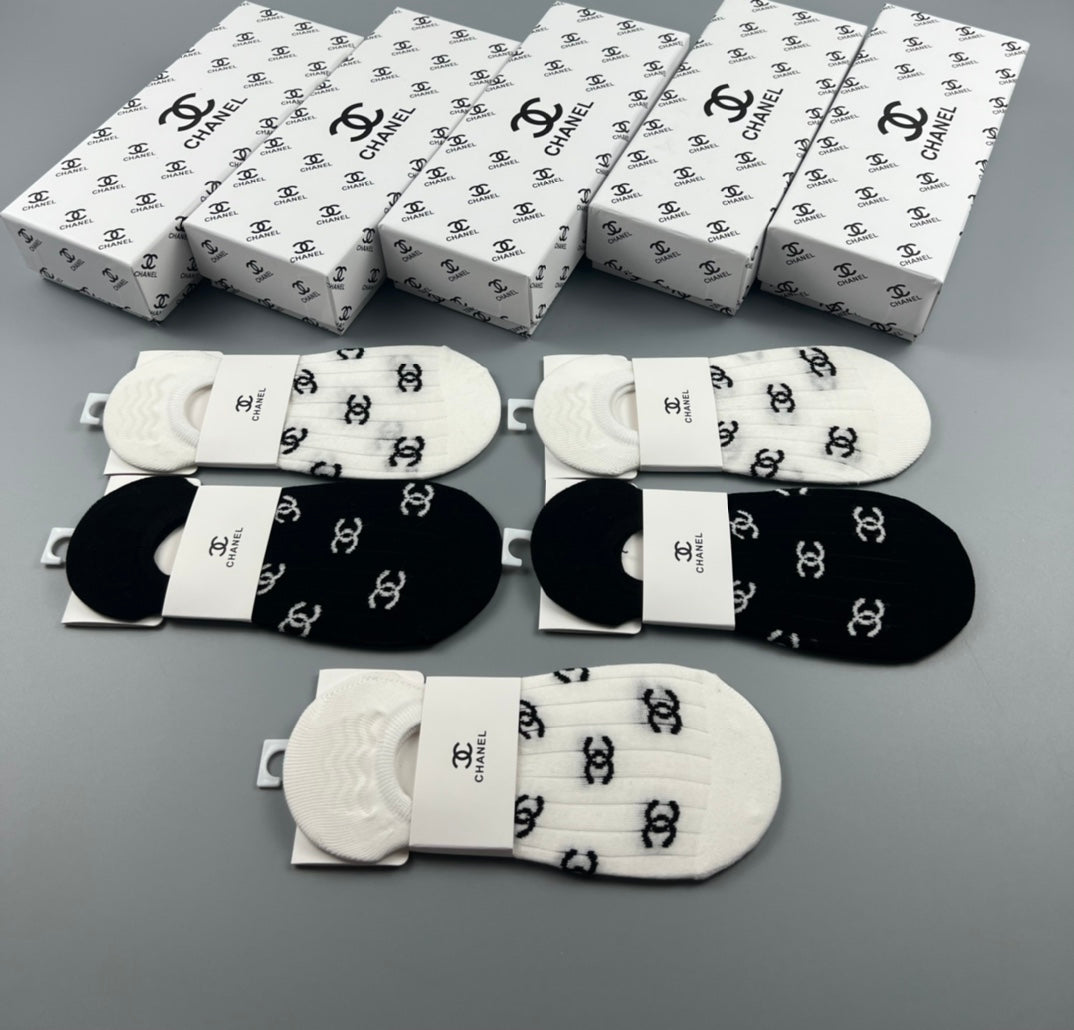 Chanel All-Over Logo No-Show Socks - Box of 5 Pairs