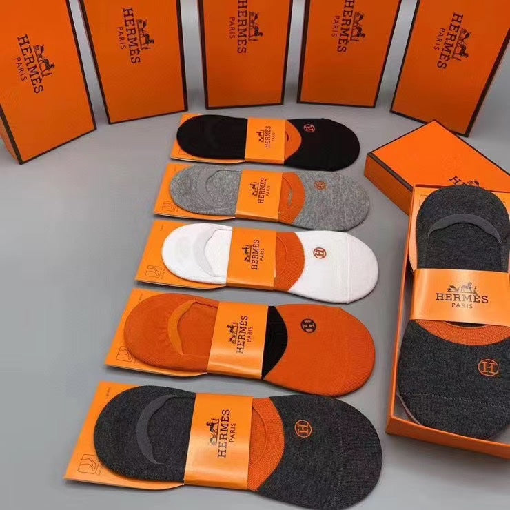 Hermes Small Emblem No-Show Socks - 5-Pair Set