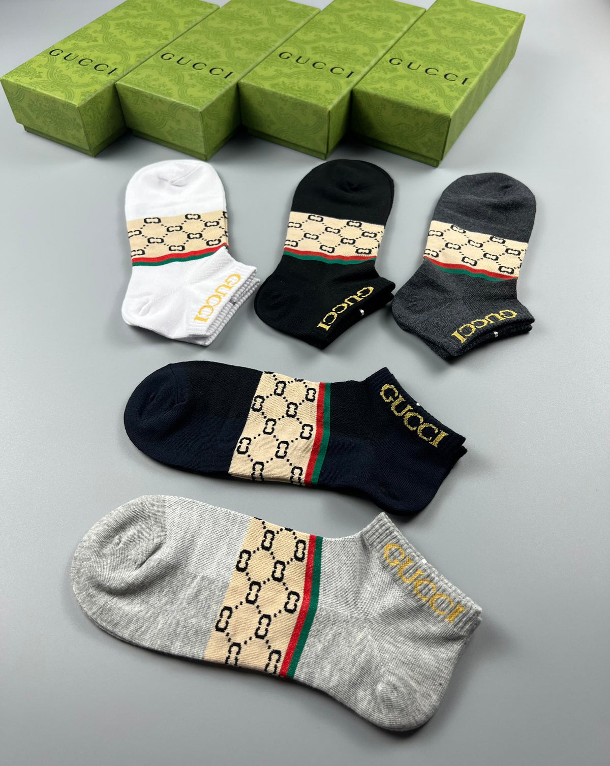 Gucci Check-Inspired Panels No-Show Socks - 5-Pair Set