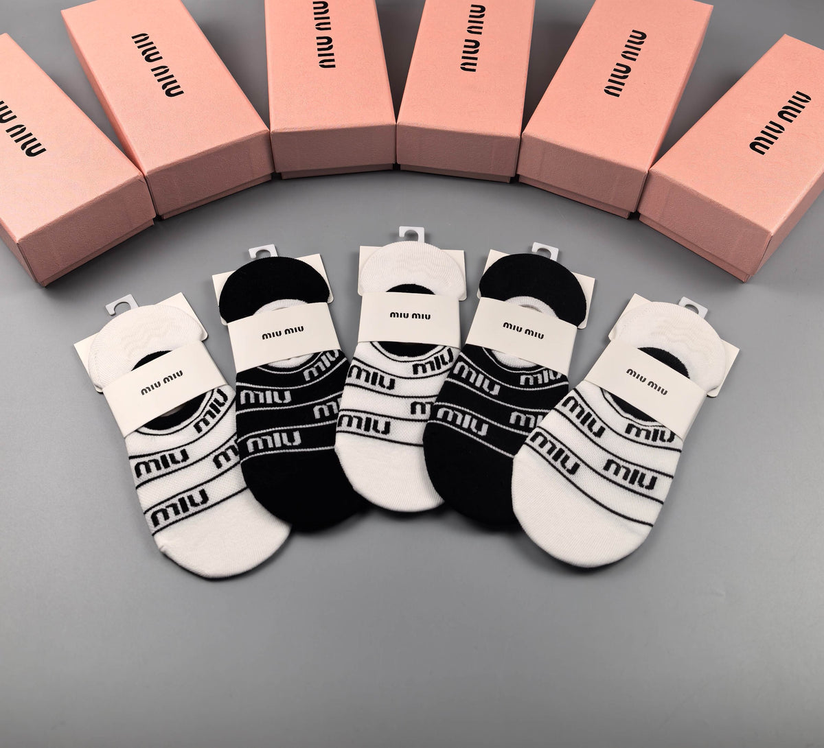 Miu Miu Combed cotton Visible Logo, Stripe Or Motif Details No-Show Socks