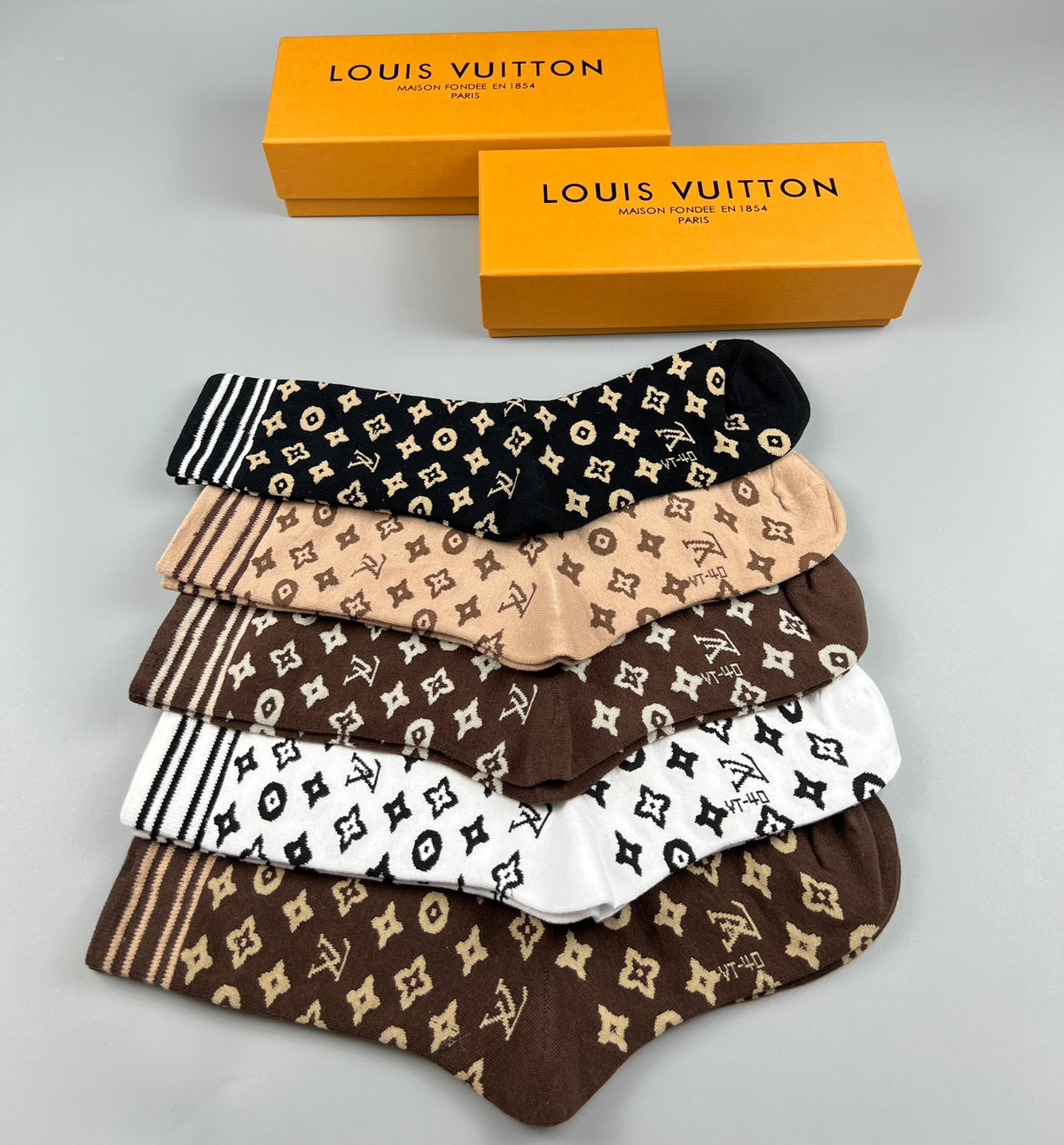 Louis Vuitton Cotton Mixed Monogram-Style Patterns Crew Socks - 5-Pair Set