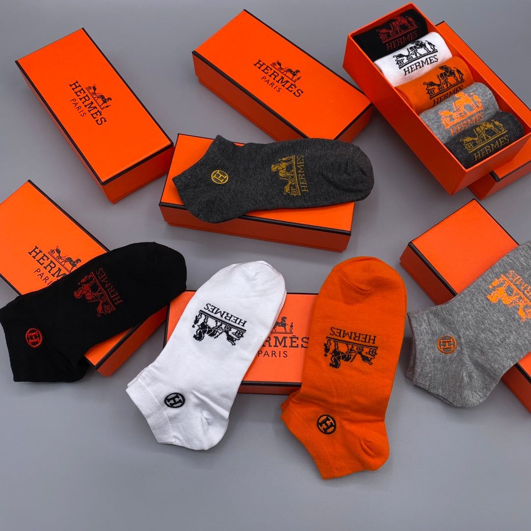 Hermes 200-needle combed cotton Horse Graphics Ankle Socks - 5-Pair Set
