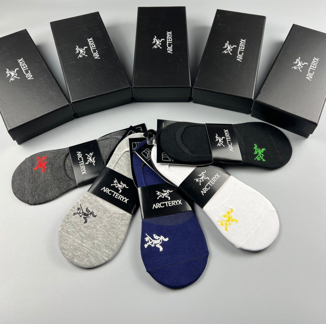 Arc'teryx Cotton Visible Logo, Stripe Or Motif Details No-Show Socks - 5-Pair Set
