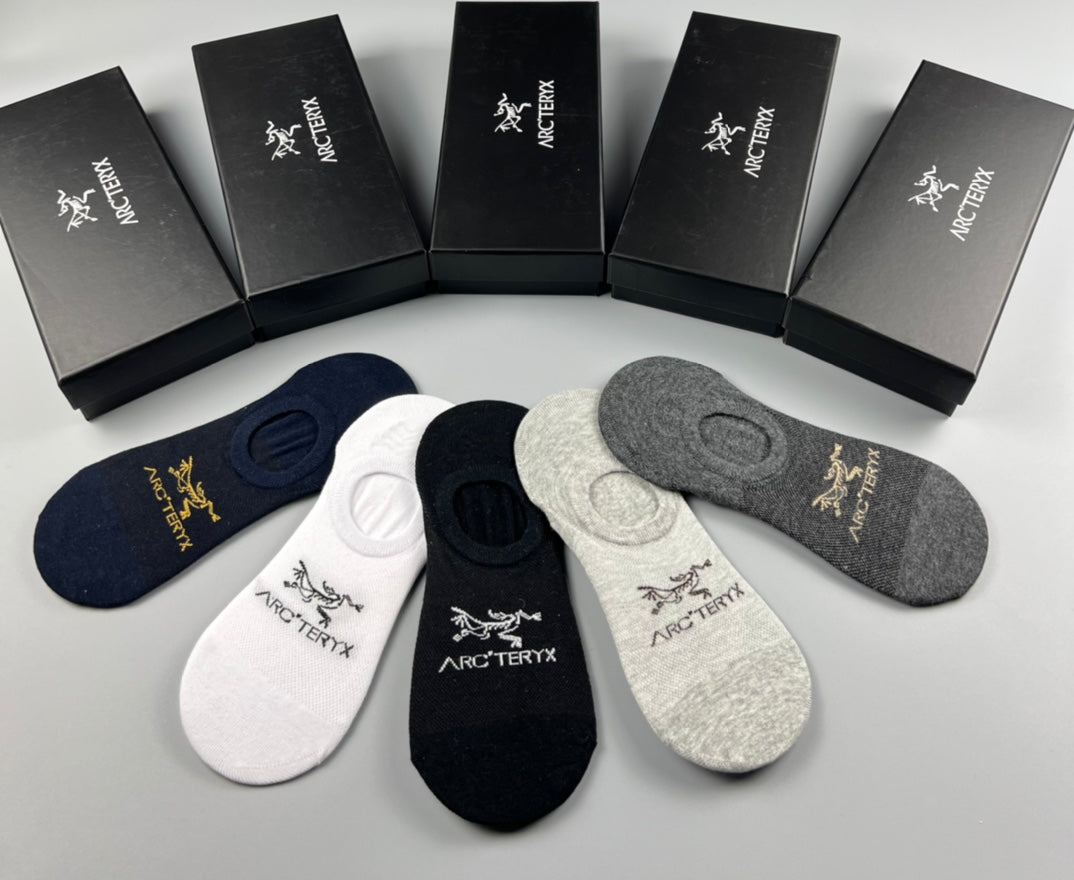Arc'teryx Cotton Visible Logo, Stripe Or Motif Details No-Show Socks - 5-Pair Set
