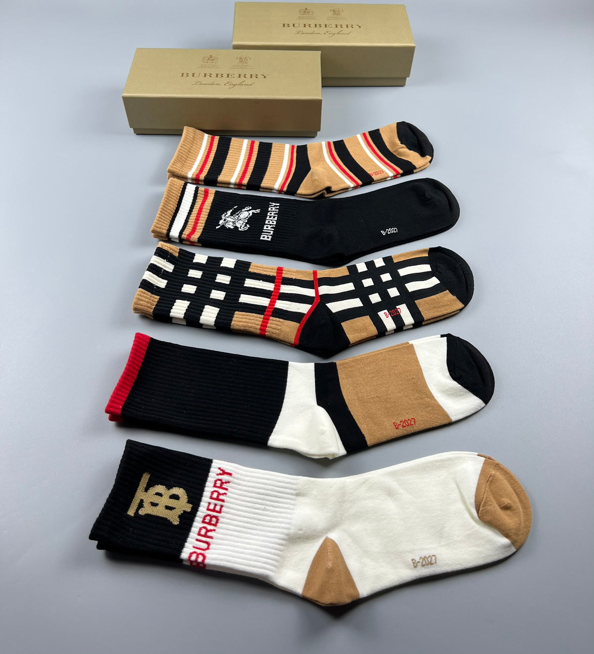 Burberry Varied Cuff Crew Socks - 5-Pair Set