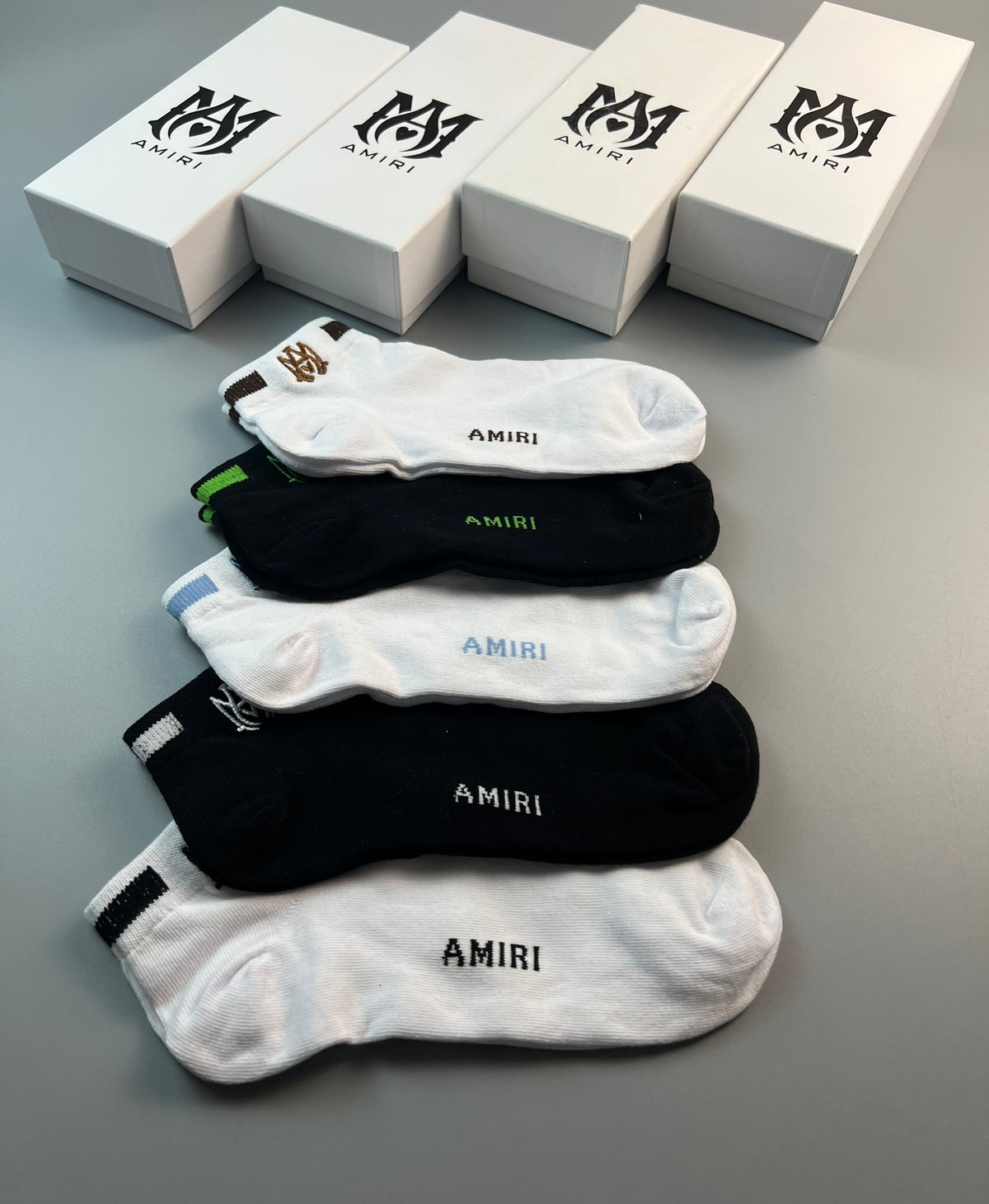 Amiri Restrained Wordmark No-Show Socks - 5-Pair Set