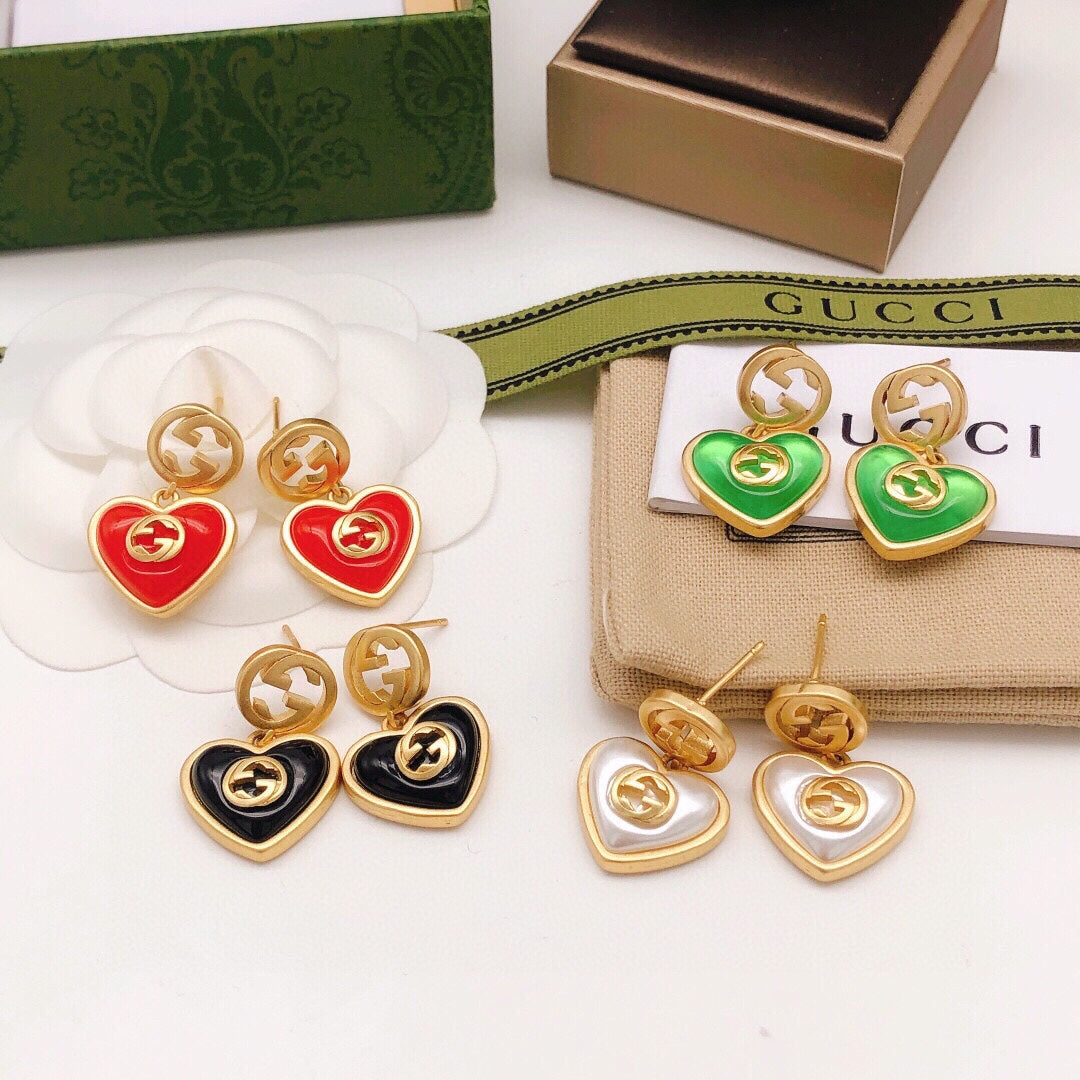Heart Stud Earrings in Silver-Tone – Crystal Detail – Design 002 front product view