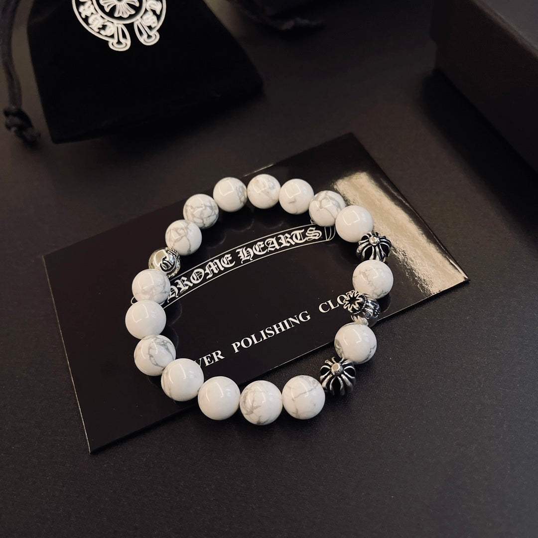 Martin Graham beaded bracelet in polished metal-tone – front product view