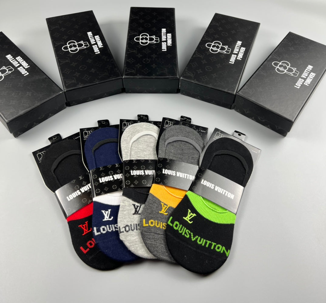Louis Vuitton Colourful Contrast Accents No-Show Socks - 5-Pair Set