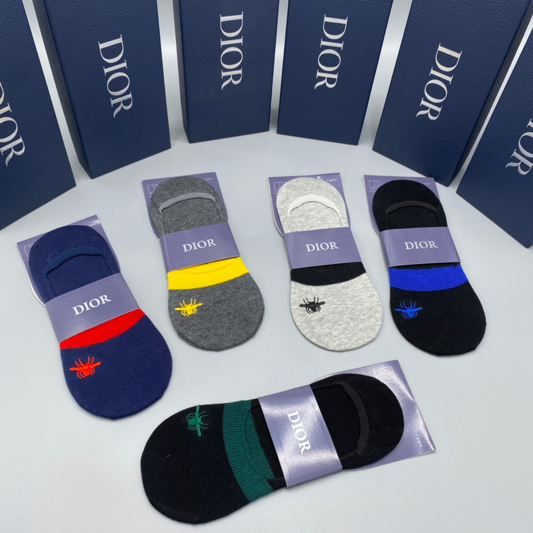 Dior Bee Accent Color-Block No-Show Socks - Box of 5 Pairs