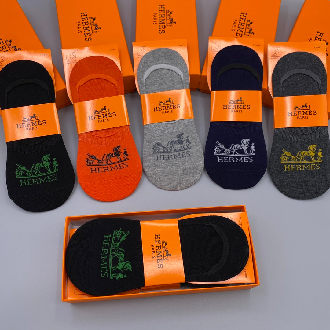 Hermes Horse Graphics No-Show Socks - 5-Pair Set