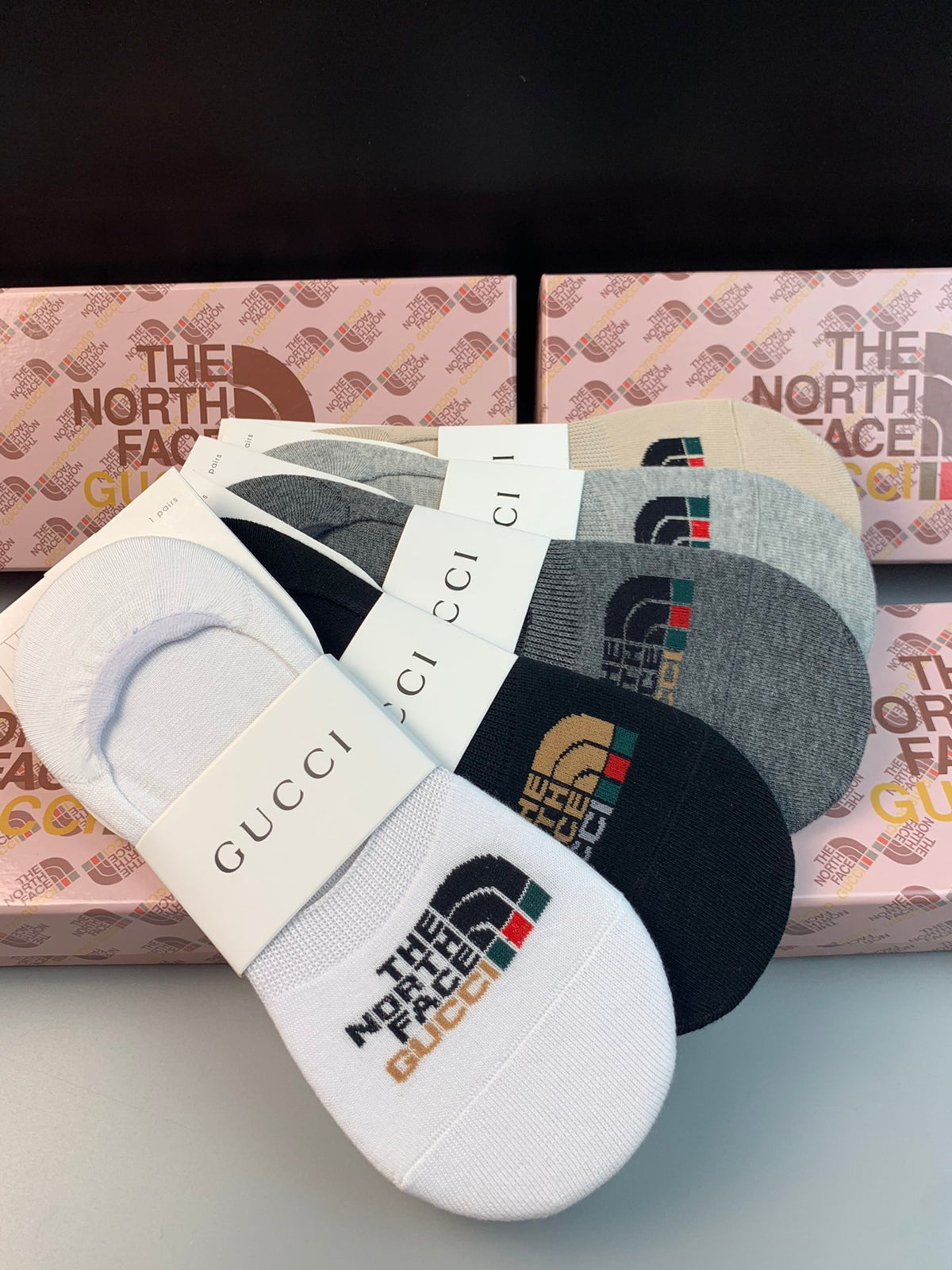 Gucci x The North Face 200-needle cotton Mixed Collaborative Motifs No-Show Socks - 5-Pair Set