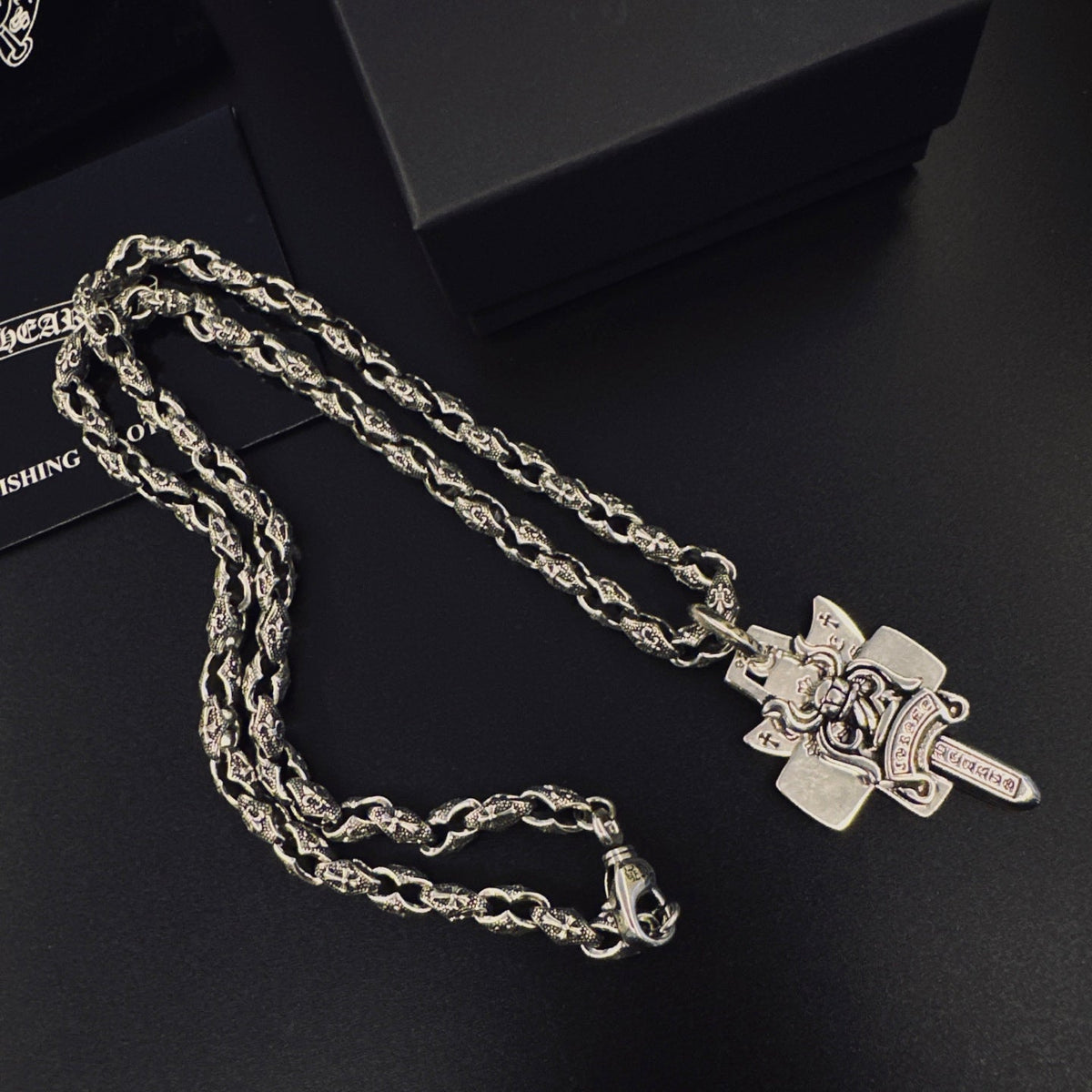 Martin Graham pendant necklace in polished metal-tone – front product view