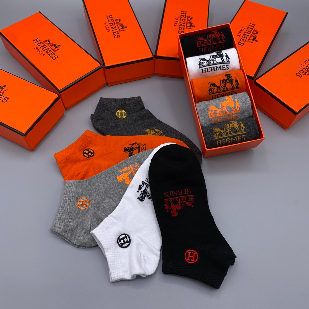 Hermes 200-needle combed cotton Horse Graphics Ankle Socks - 5-Pair Set