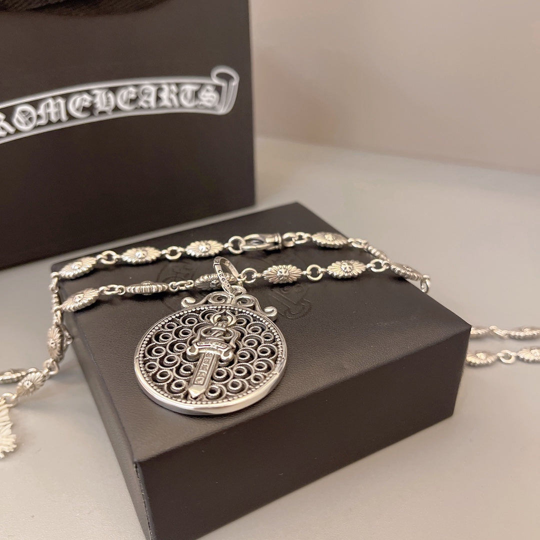 Martin Graham pendant necklace in polished metal-tone – front product view