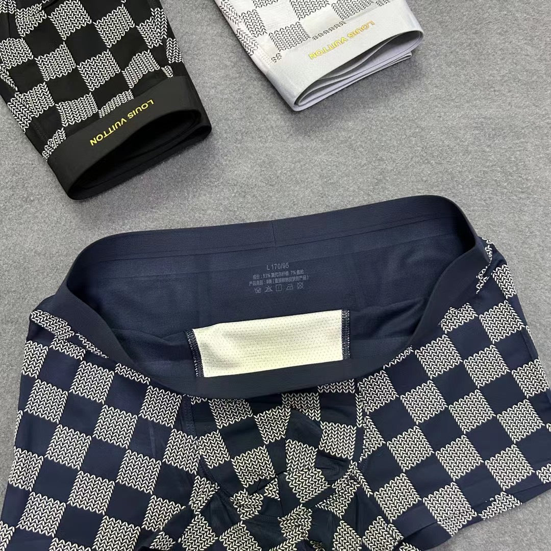 Louis Vuitton Black, White And Navy Checkerboard Boxer Briefs Men's Boxer Briefs - 3-Piece Box