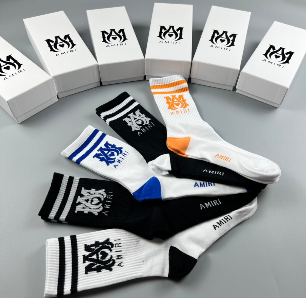 Amiri Colourful Crest-Style Graphics Crew Socks - 5-Pair Set