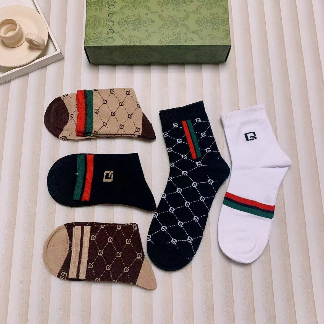 Gucci Monogram Web-Stripe Crew Socks - Box of 5 Pairs