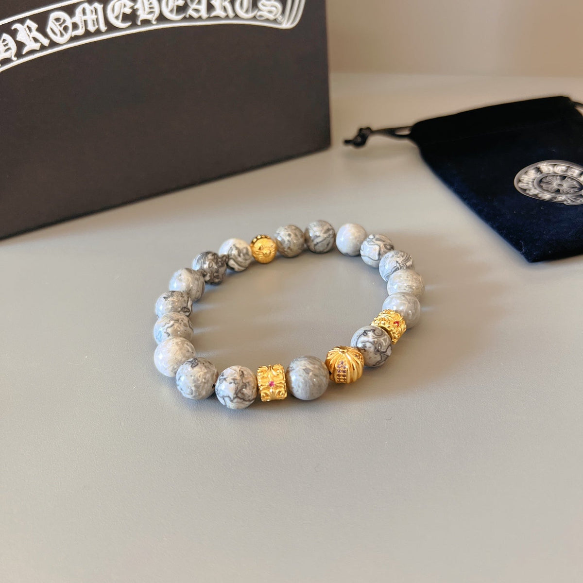 Martin Graham beaded bracelet in polished metal-tone – front product view