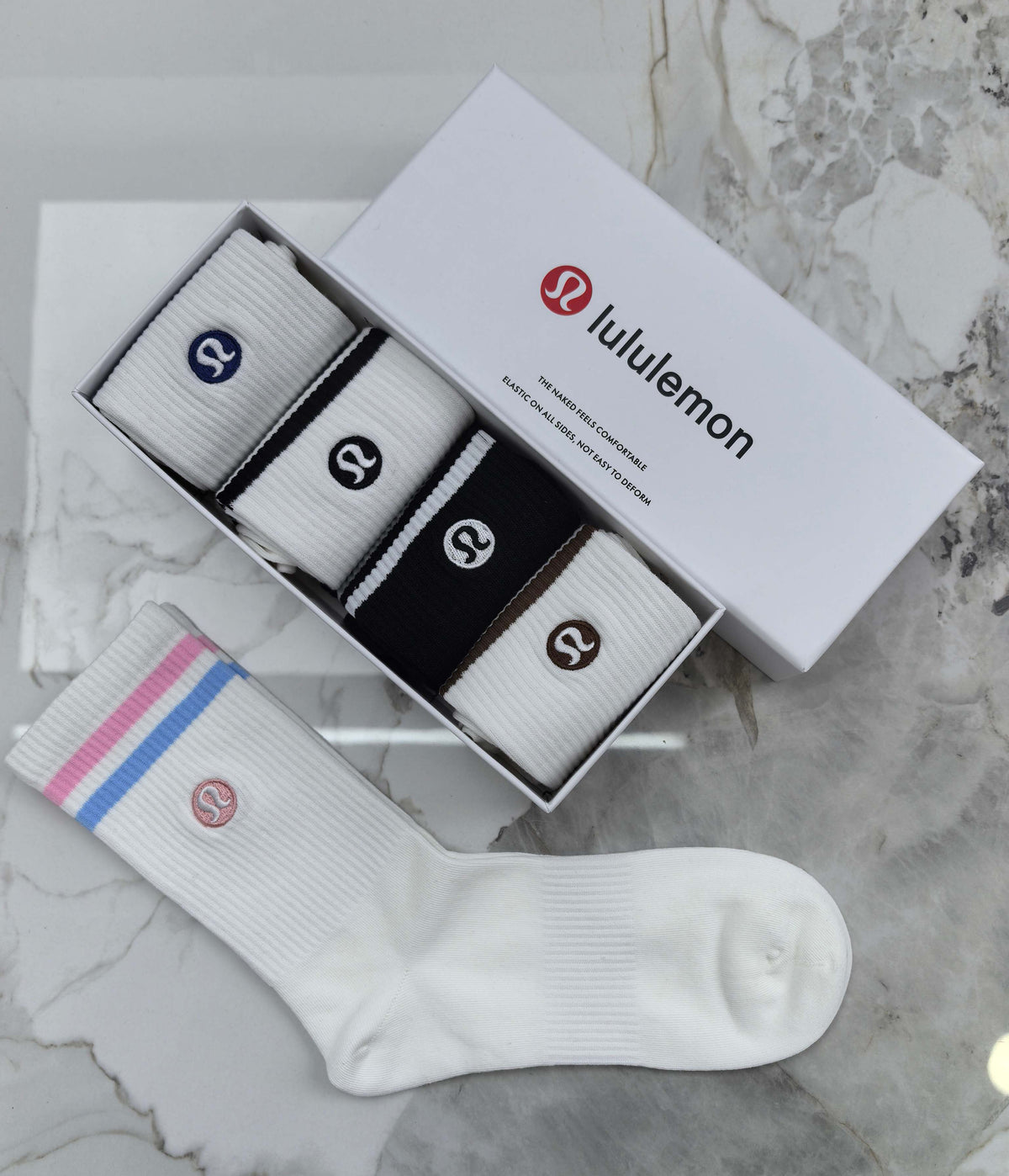 Lululemon Stripe Accents And Small Round Emblems Crew Socks - 5-Pair Set