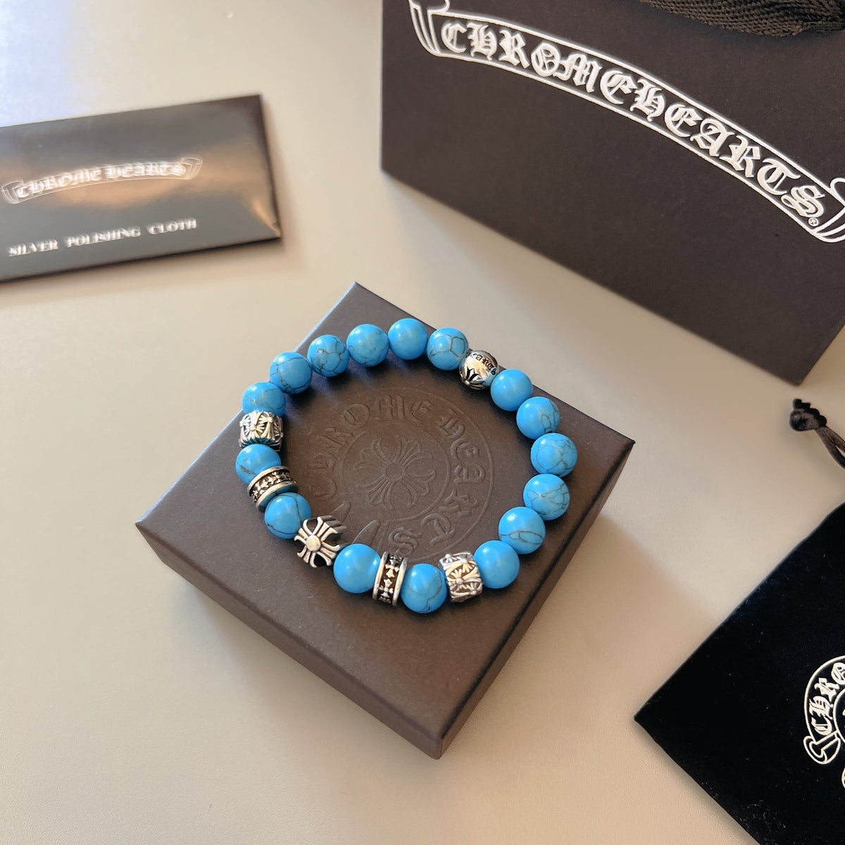 Martin Graham beaded bracelet in polished metal-tone – front product view