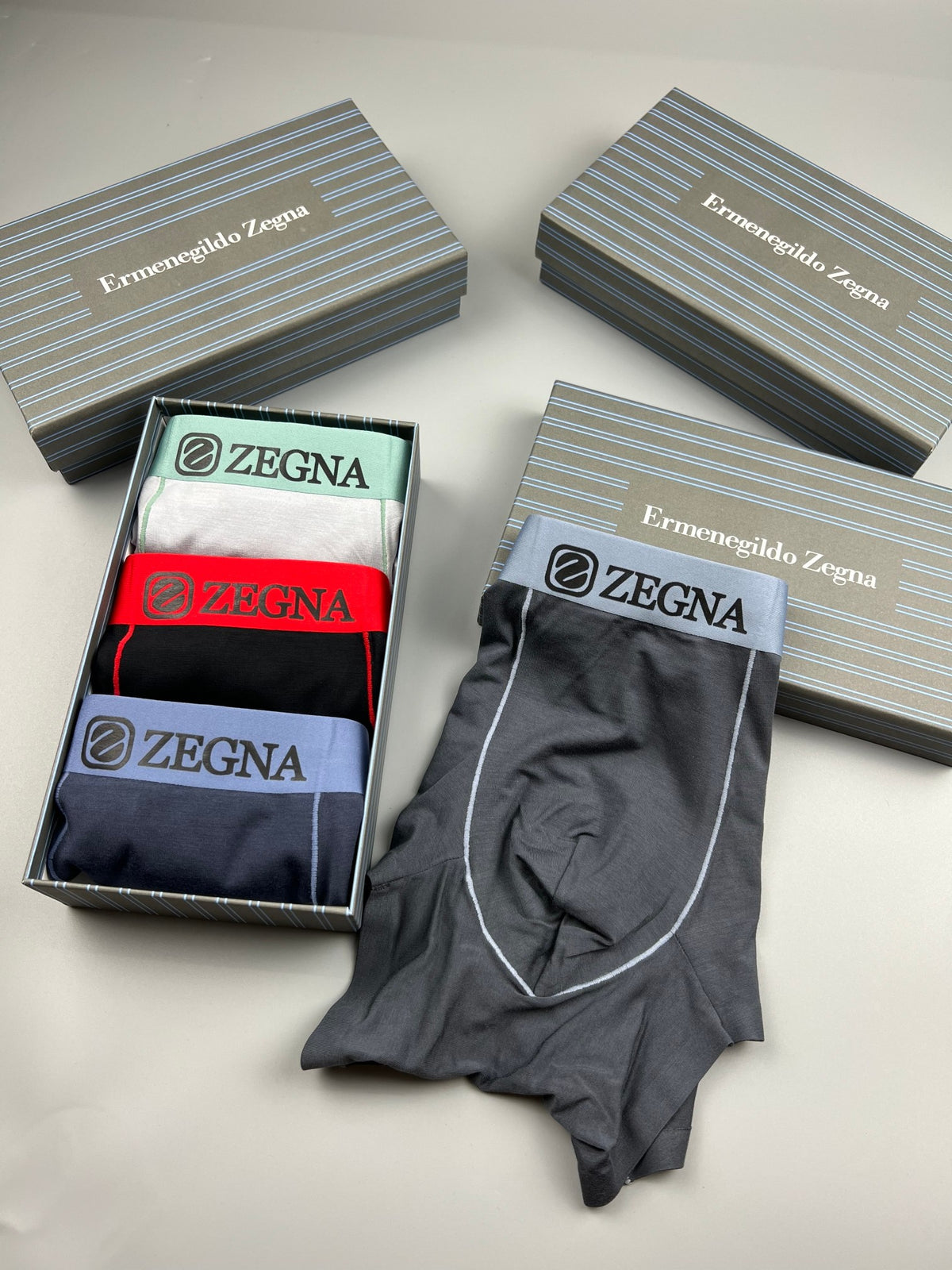 Ermenegildo Zegna Modal Red-And-Green Waistband Accents Men's Boxer Briefs - 3-Piece Box