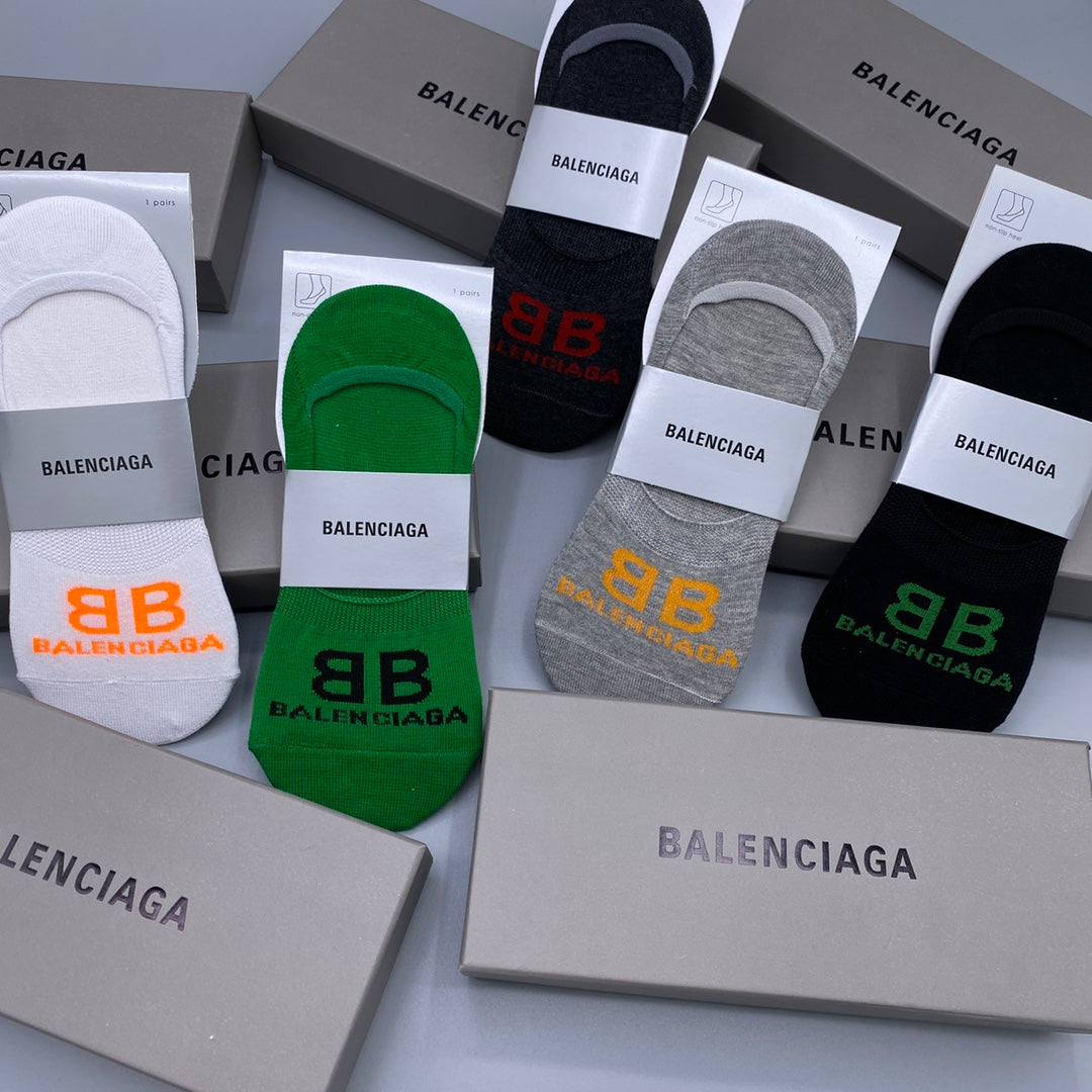 Balenciaga Visible Logo, Stripe Or Motif Details No-Show Socks - 5-Pair Set