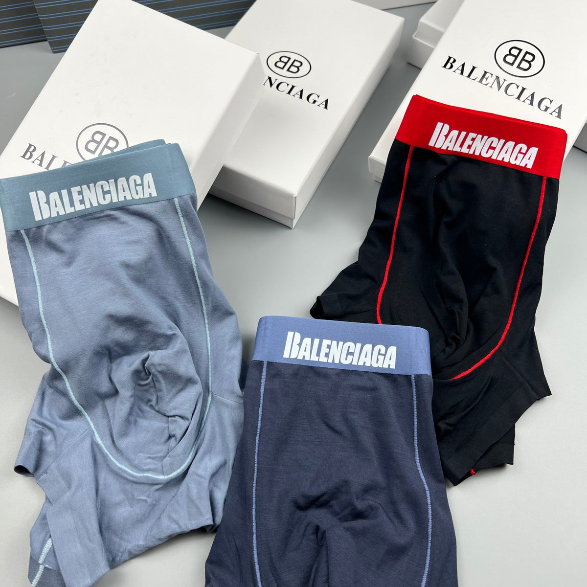Balenciaga Modal Contrast Wordmark Waistbands Men's Boxer Briefs - 3-Piece Box
