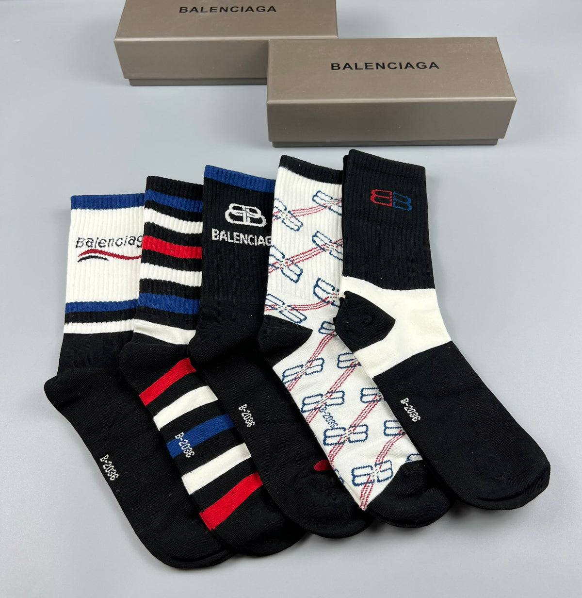 Balenciaga Striped Graphic Mid-Calf Socks - 5-Pair Set