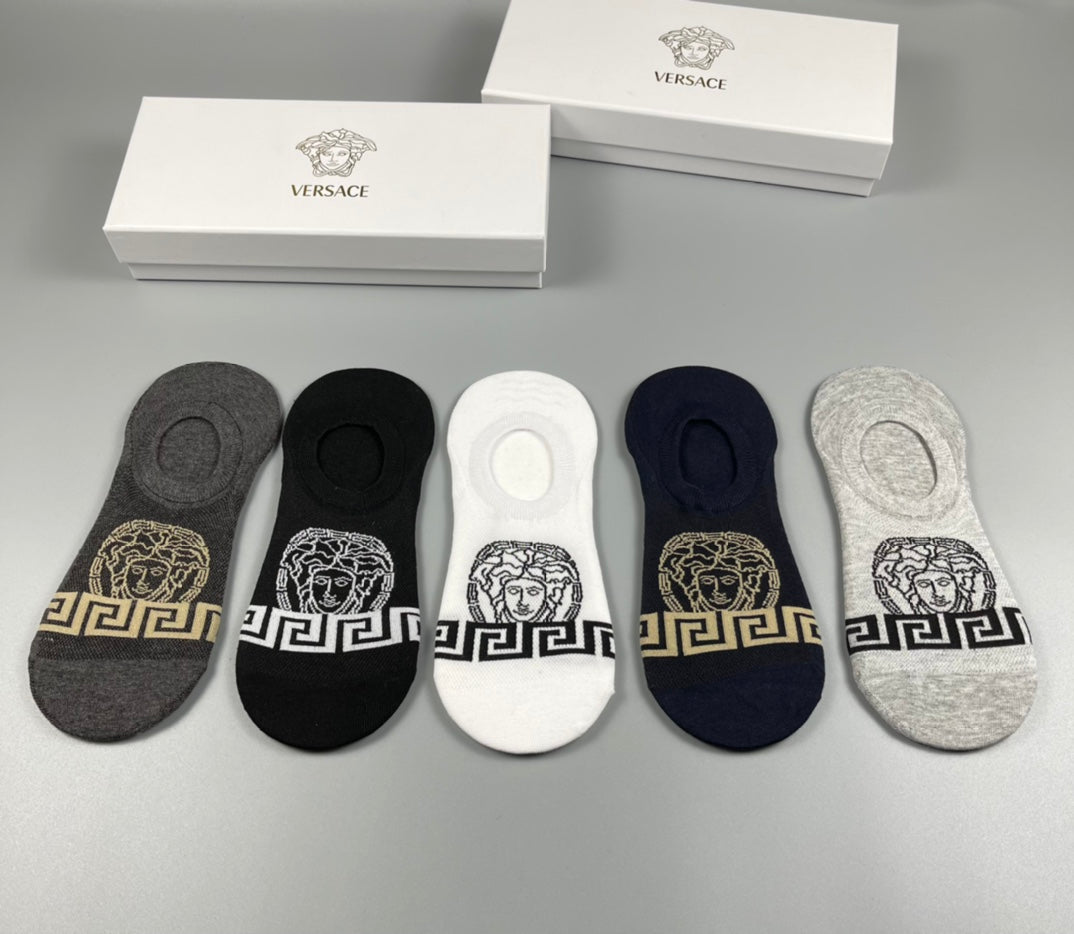 Versace Cotton No-Show Socks - 5-Pair Set