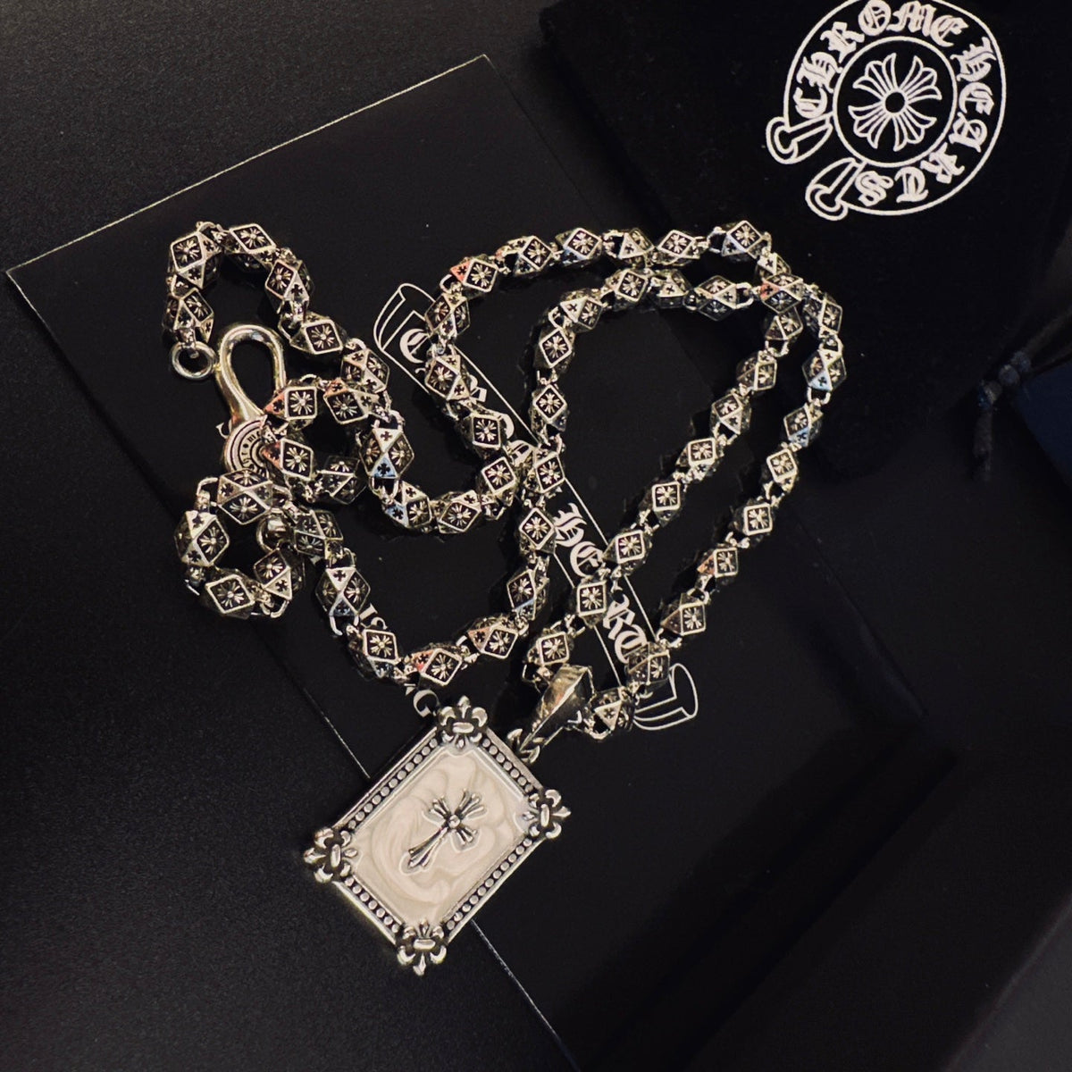 Martin Graham pendant necklace in polished metal-tone – front product view
