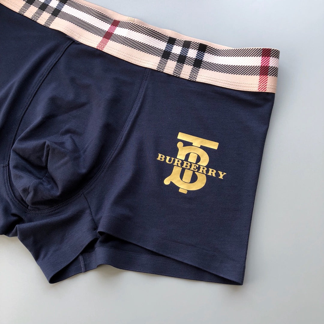 Burberry Check-Inspired Waistbands And Gold-Tone Crest Details Men's Boxer Briefs - 3-Piece Box