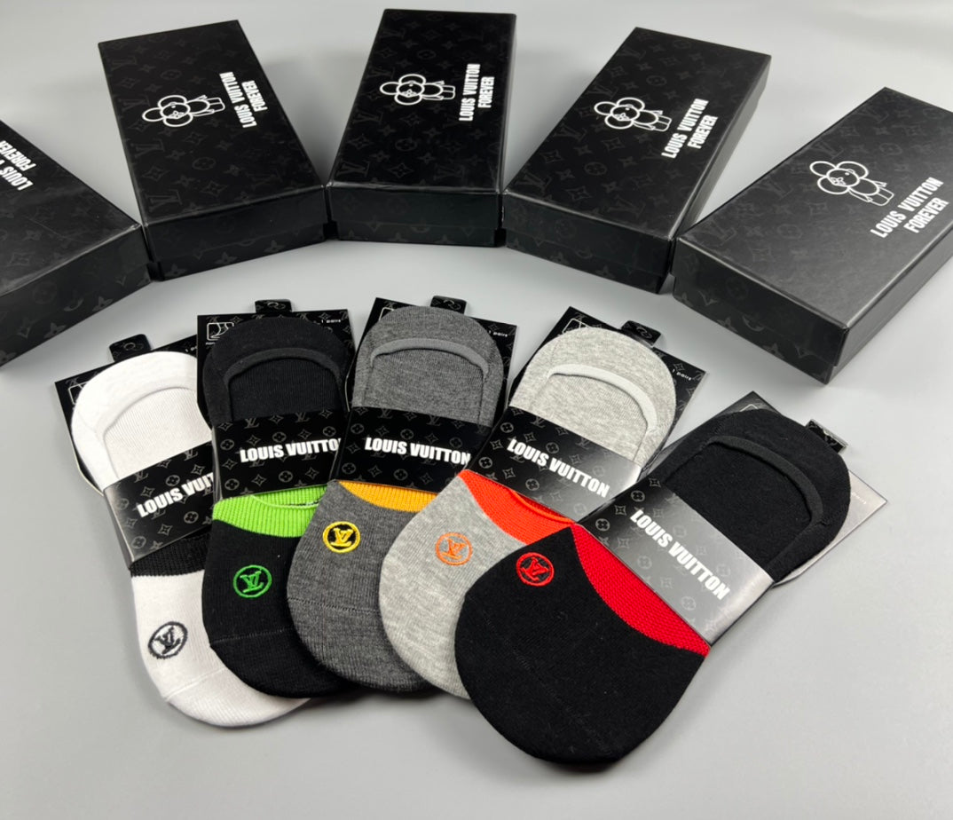 Louis Vuitton Colourful Contrast Accents No-Show Socks - 5-Pair Set