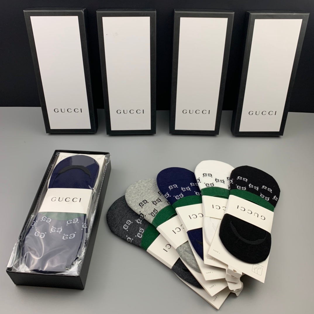 Gucci Cotton All-Over Gg Motifs No-Show Socks - 5-Pair Set