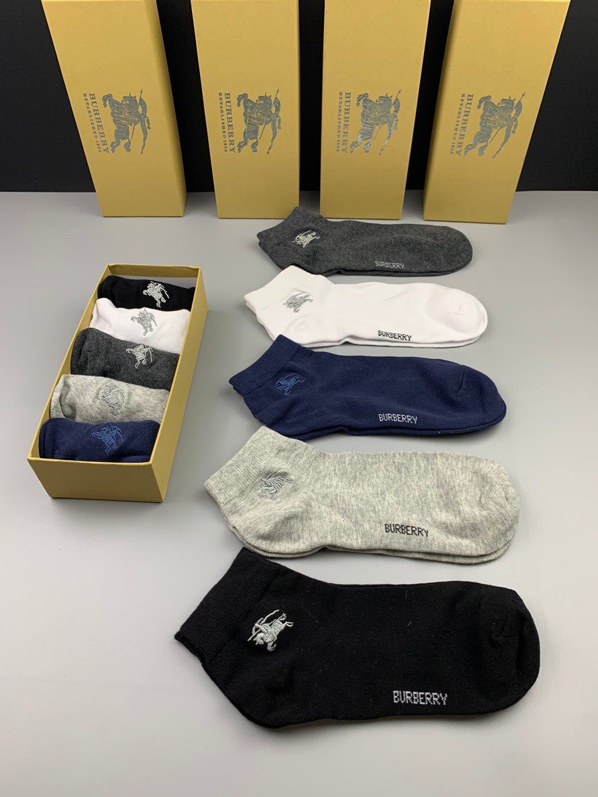 Burberry Cotton Small Horse Motifs No-Show Socks - 5-Pair Set