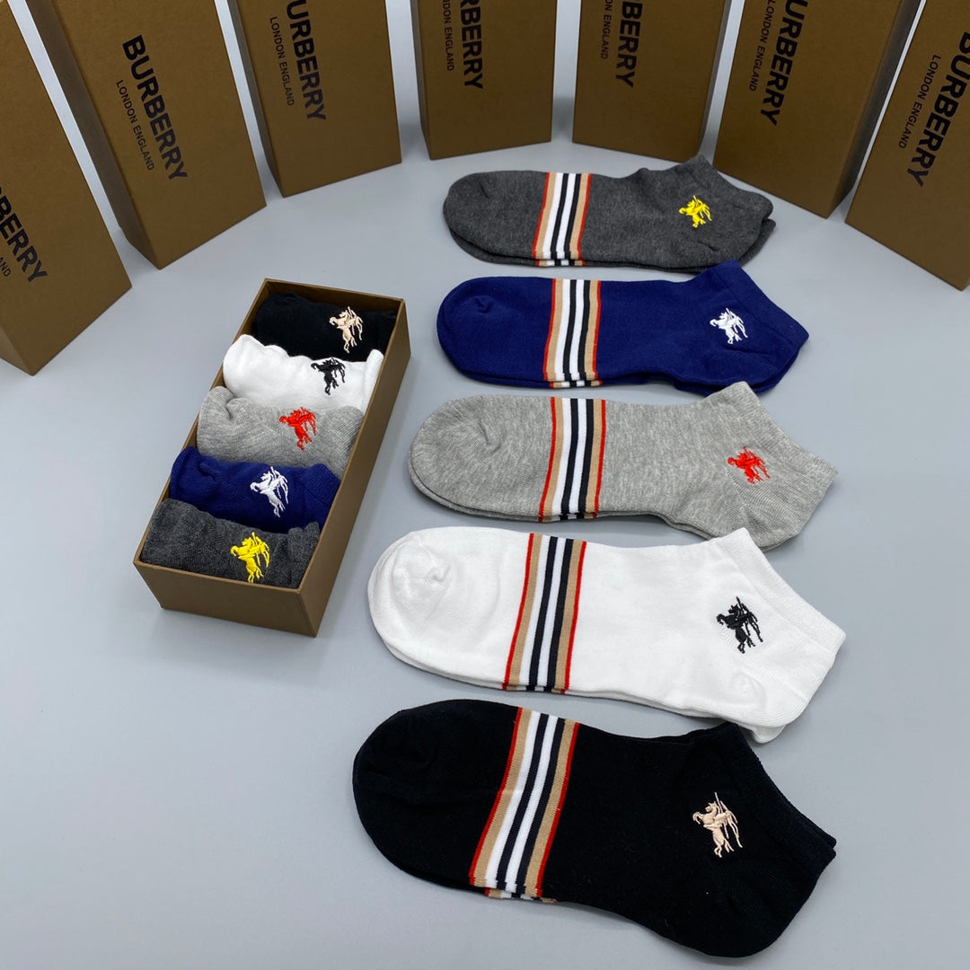 Burberry Stripes And Horse Details Ankle Socks - 5-Pair Set