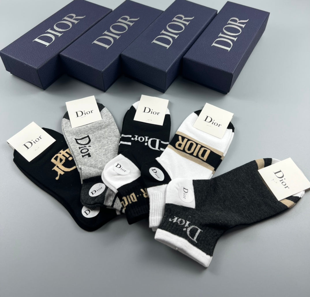 Dior Mixed Wordmark And Stripe Ankle Socks - 5-Pair Set
