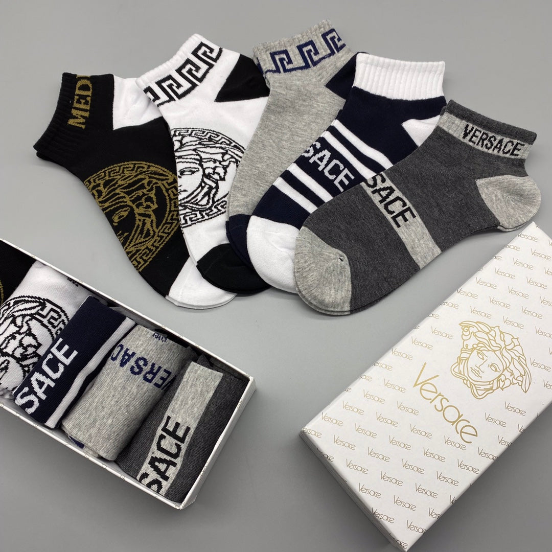 Versace Mixed Graphic Ankle Socks - Box of 5 Pairs