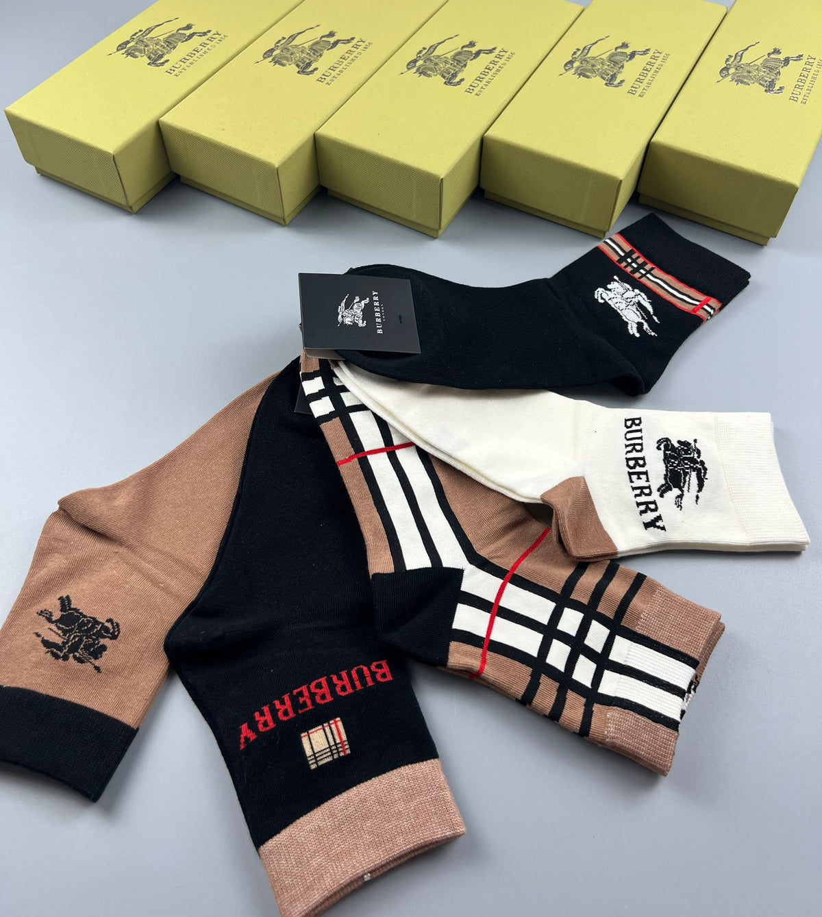 Burberry Cotton Check-Inspired Mid-Calf Socks - 5-Pair Set