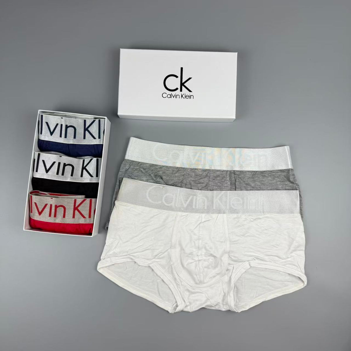 Calvin Klein Red, Grey, Black, Navy & White Cotton Men's Boxer Briefs - 3-Piece Box