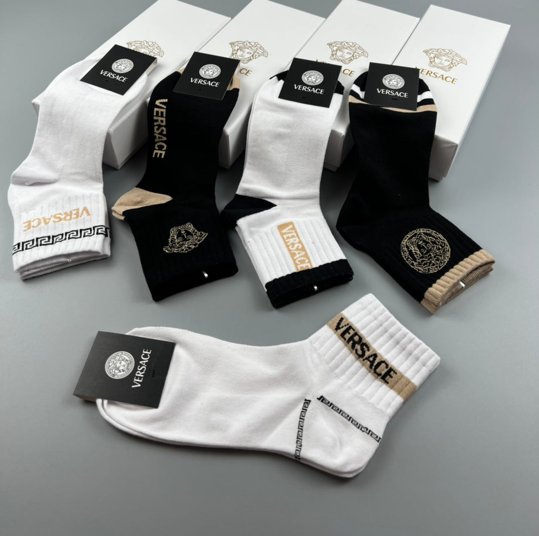Versace Cotton blend Mixed Greek-Key And Medallion Ankle Socks - 5-Pair Set