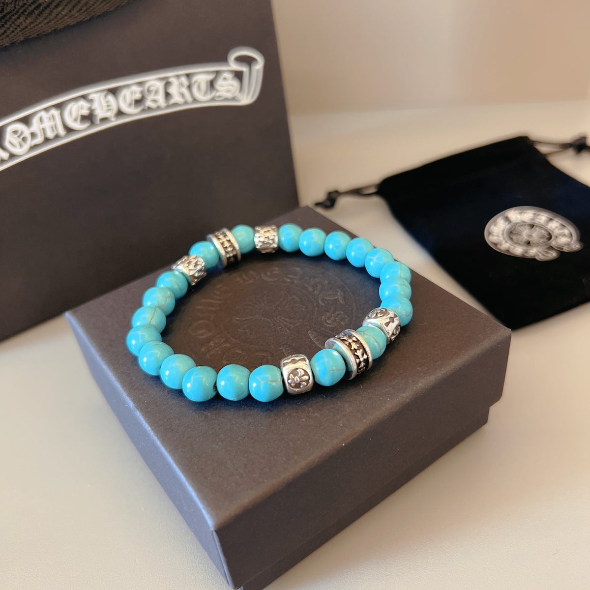 Martin Graham beaded bracelet in polished metal-tone – front product view