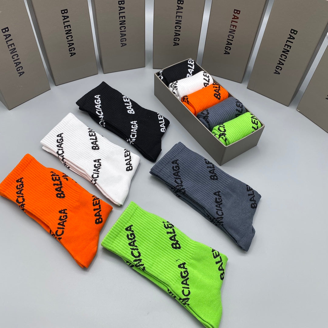 Balenciaga All-Over Wordmarks Crew Socks - 5-Pair Set