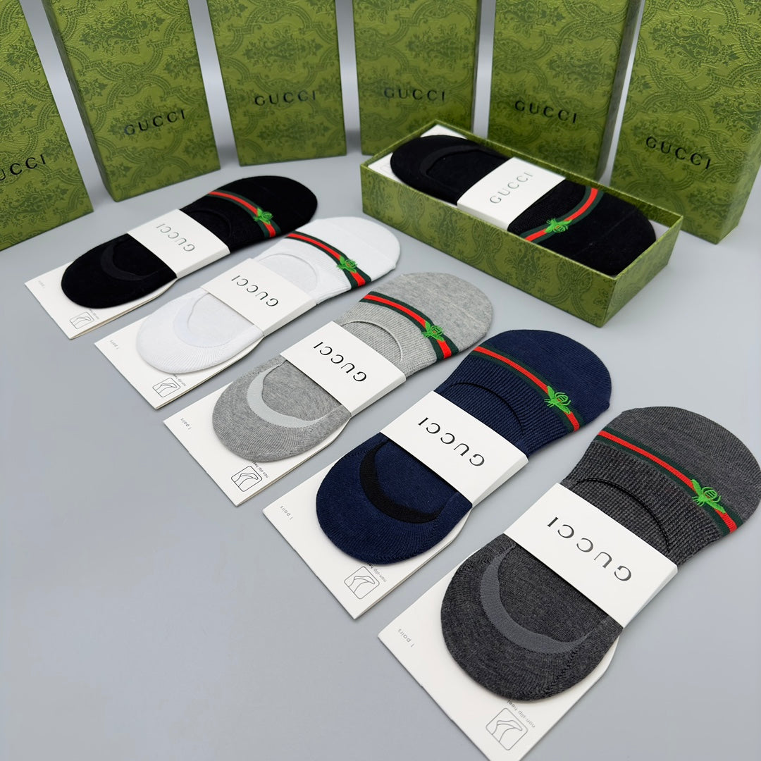 Gucci Web-Stripe Bee No-Show Socks - Box of 5 Pairs